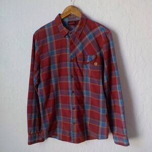 Vans Red Blue Plaid Shirt Men Medium Button Up Long Sleeves Cotton Streetwear